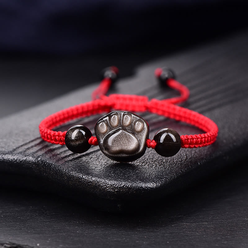 Nimara Ritual Natural Silver Sheen Obsidian Gold Sheen Obsidian Cute Cat Paw Claw Protection Rope Bracelet