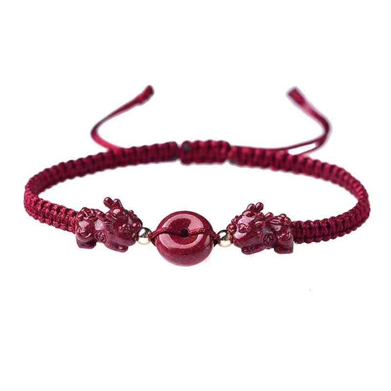 Nimara Ritual Cinnabar PiXiu Blessing Copper Coin Peace Buckle Red String Bracelet