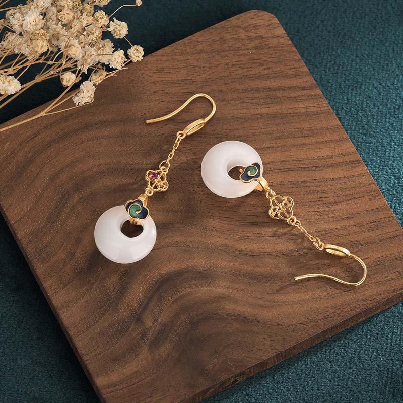 Nimara Ritual FengShui White Jade Blessing Drop Earrings