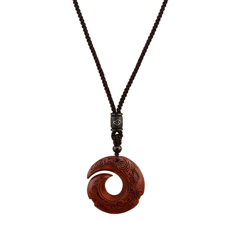 Nimara Ritual Small Leaf Red Sandalwood Ebony Wood One's Luck Improves Design Patern Protection Necklace Pendant