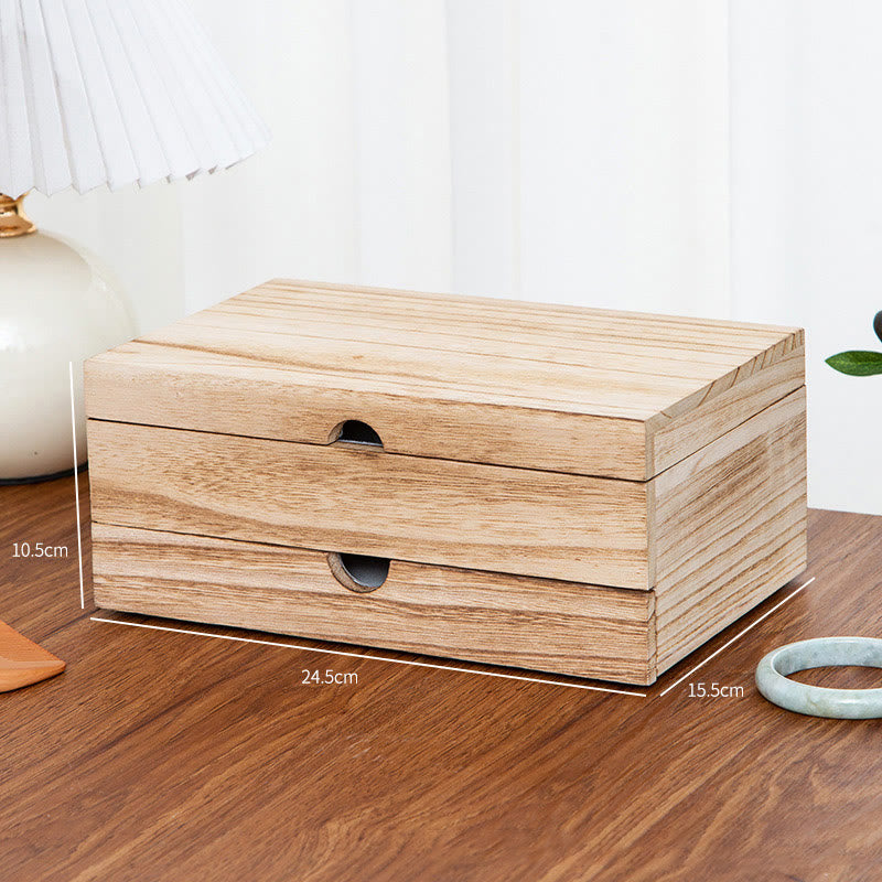Nimara Ritual Retro Beige Wooden Jewelry Box Two-Layer Jewelry Storage Box With Mirror