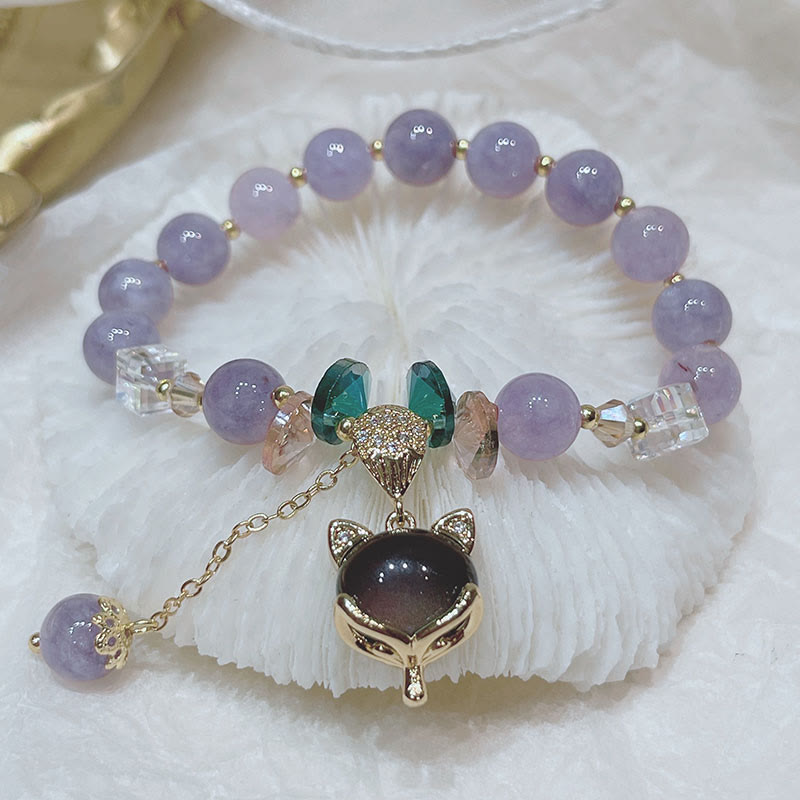 Nimara Ritual Natural Purple Jade Fox Charm Happiness Bracelet