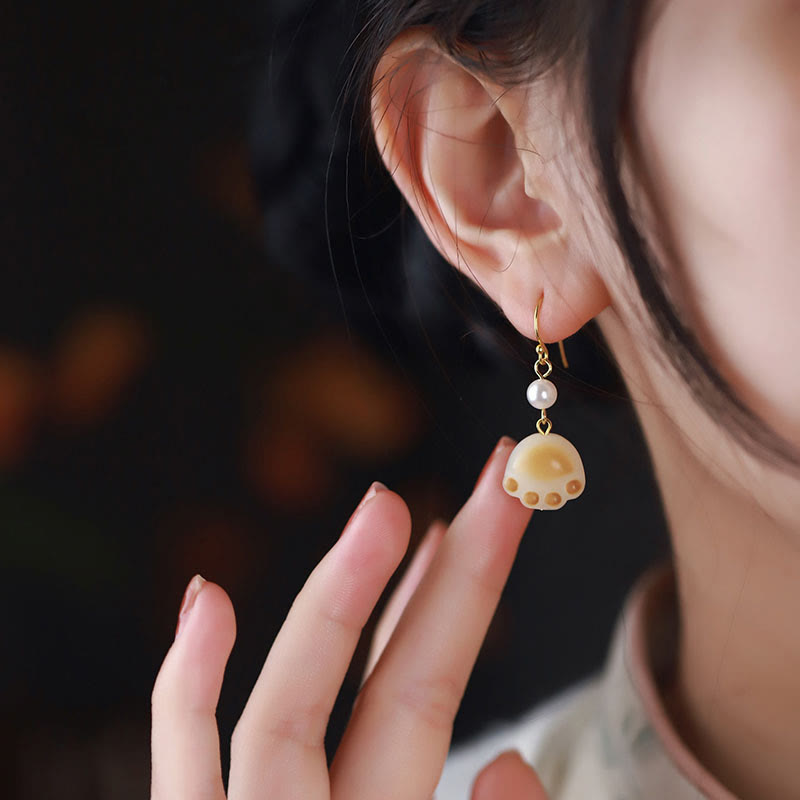 Nimara Ritual Bodhi Seed Lovely Cat Paw Claw Peace Dangle Drop Earrings
