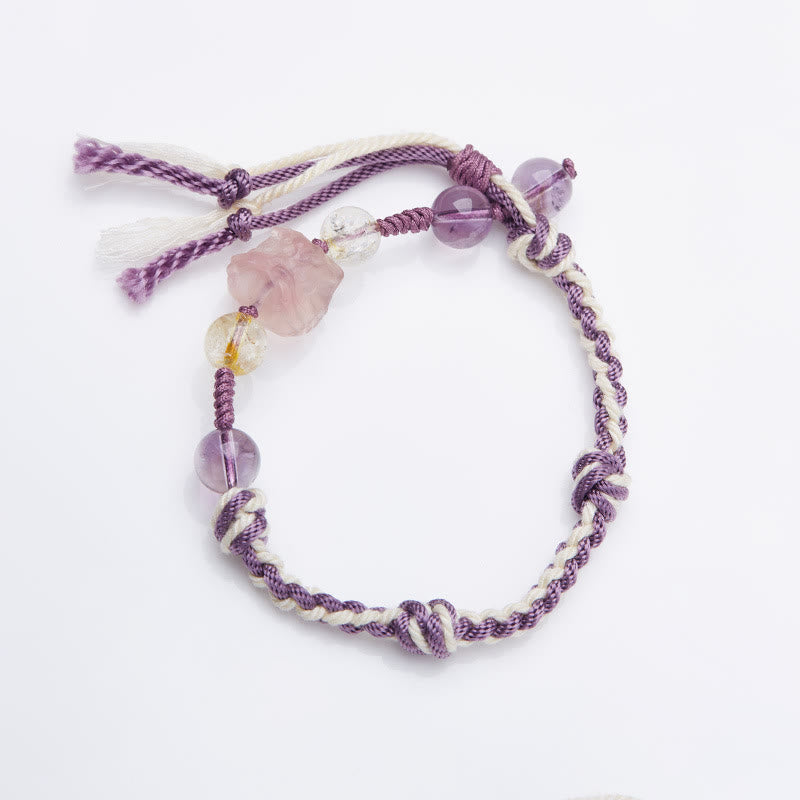 Nimara Ritual Natural Fluorite Amethyst Silver Sheen Obsidian Tiger's Eye Protection Rope Bracelet