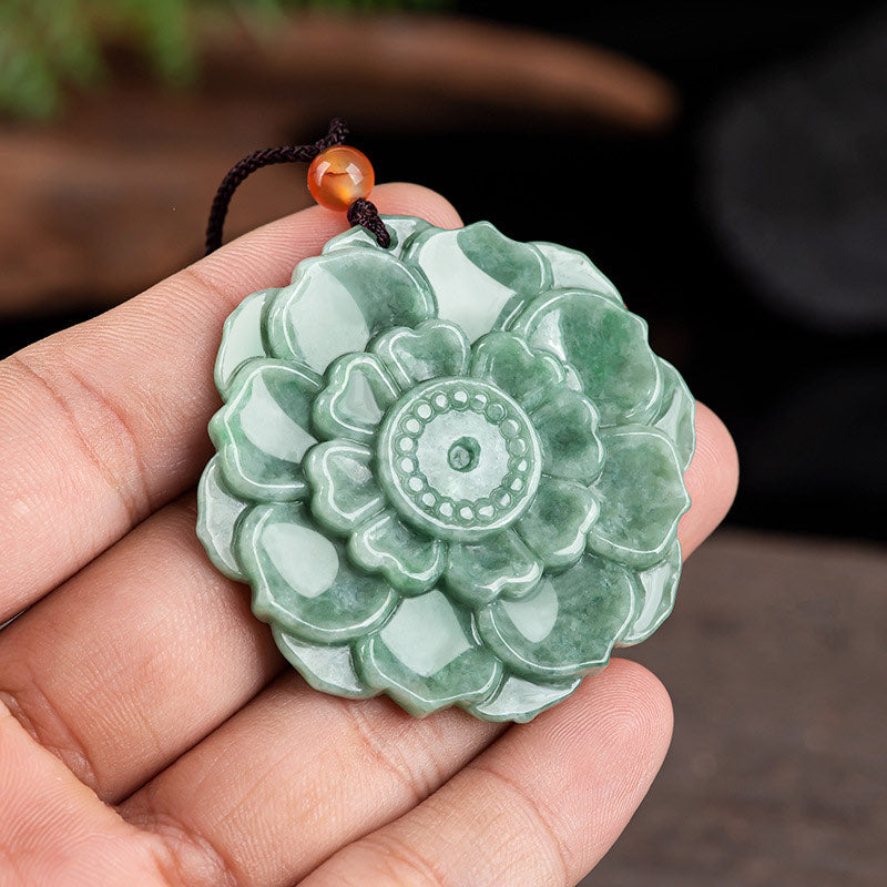 Nimara Ritual Lotus Pattern Jade Luck Prosperity Necklace Pendant