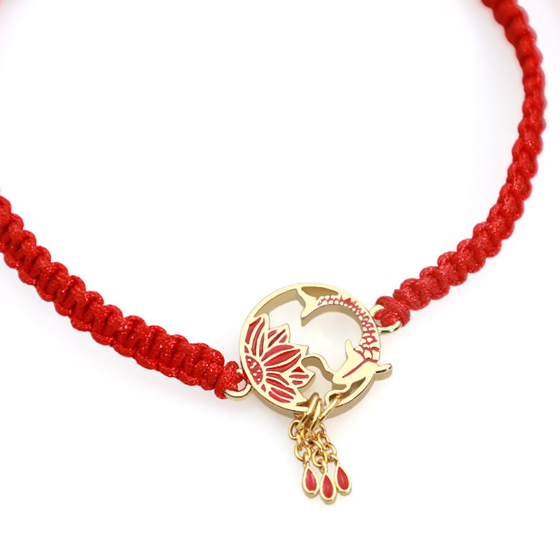 Nimara Ritual Tibetan Handmade Lotus Koi Fish Lucky Red String Bracelet