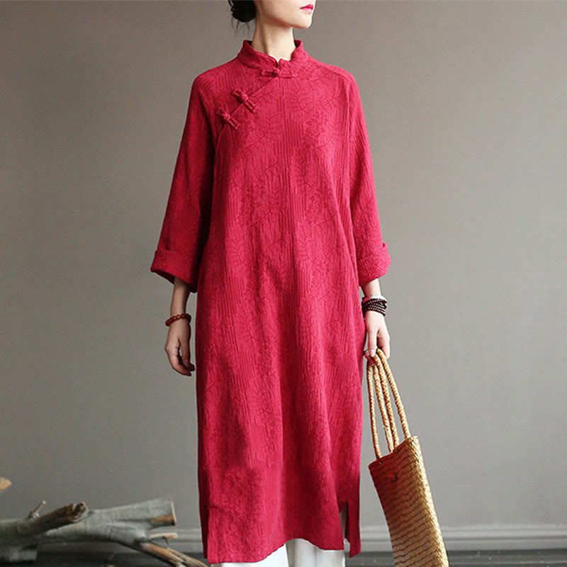 Nimara Ritual Flower Jacquard Midi Dress Long Sleeve Cotton Linen Dress Wide Leg Pants With Pockets