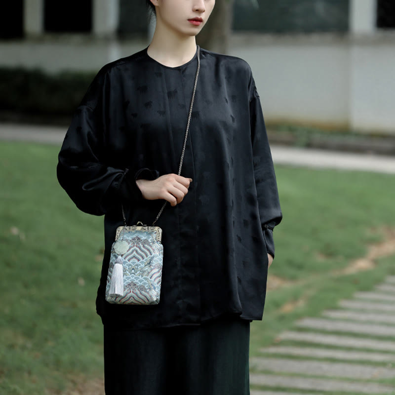 Nimara Ritual Small Blue Ocean Waves Metal Chain Crossbody Bag Shoulder Bag Cellphone Bag