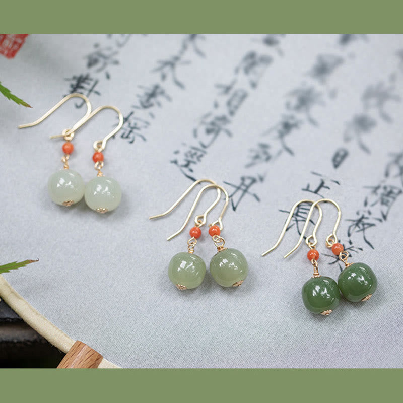 Nimara Ritual 925 Sterling Silver Plated 14k Gold Hetian Jade Red Agate Luck Drop Dangle Earrings