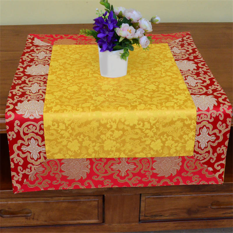 Nimara Ritual Brocade Prayer Altar Flower Vajra Dragon Pattern Auspicious Symbols Table Runner