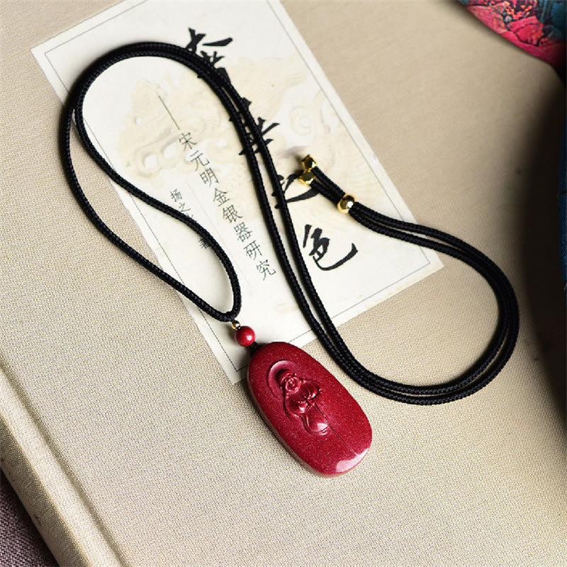 Nimara Ritual Laughing Buddha Yin Yang Chinese Zodiac Gourd Natural Cinnabar Blessing Necklace Pendant