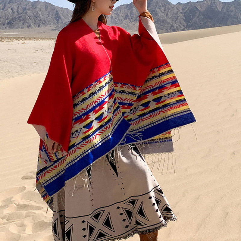 Nimara Ritual Tibetan Shawl Colorful Geometry Winter Cozy Travel Scarf Wrap
