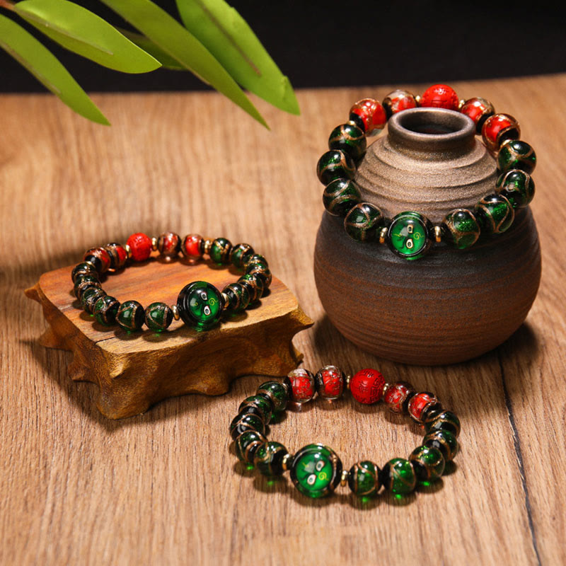 Nimara Ritual Tibetan Five God of Wealth Thangka Liuli Glass Bead Chinese Zodiac Protection Bracelet