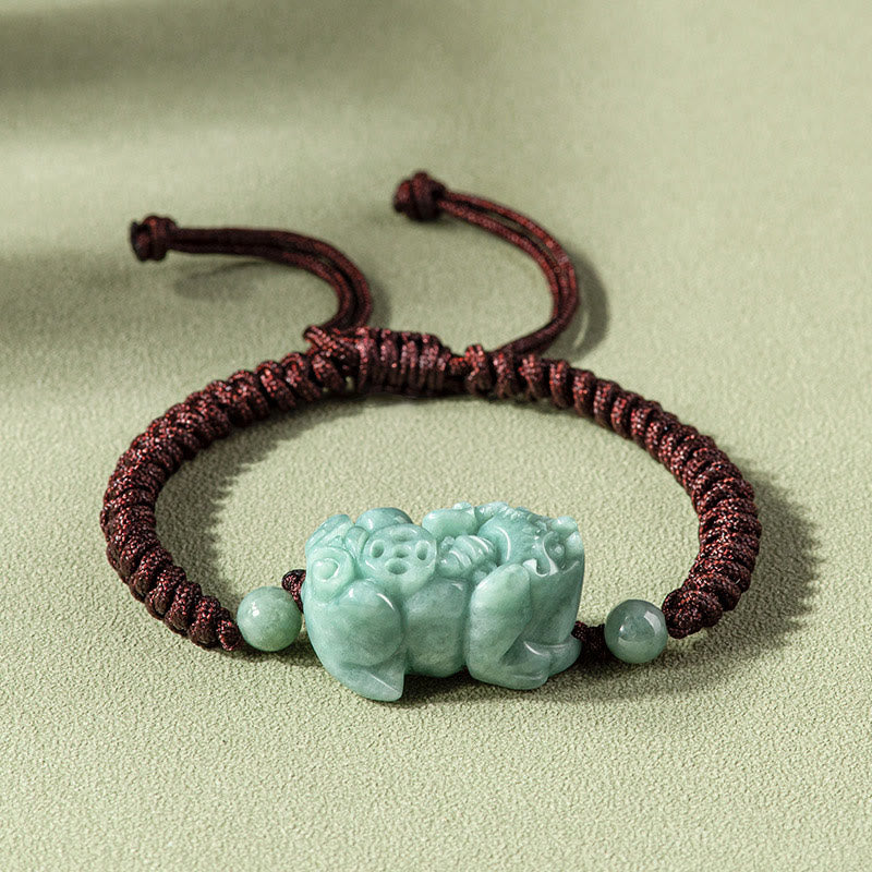 Nimara Ritual Handmade Natural Jade PiXiu Protection King Kong Knot Braided String Bracelet