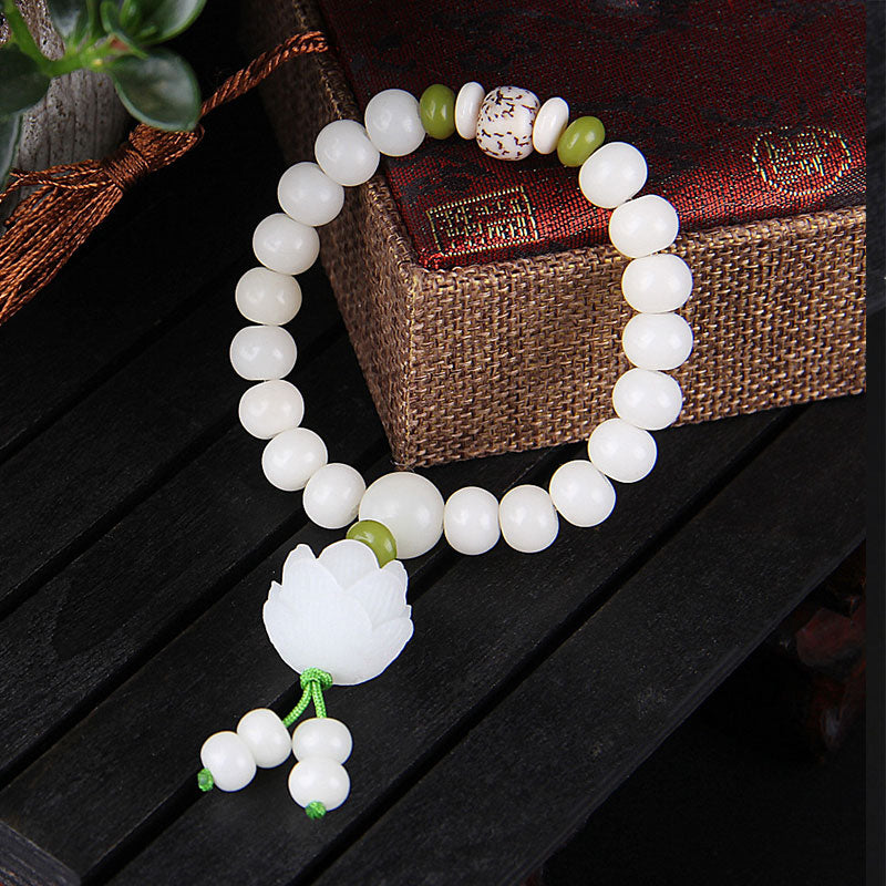Nimara Ritual Lotus Natural White Bodhi Seed Luck Bracelet