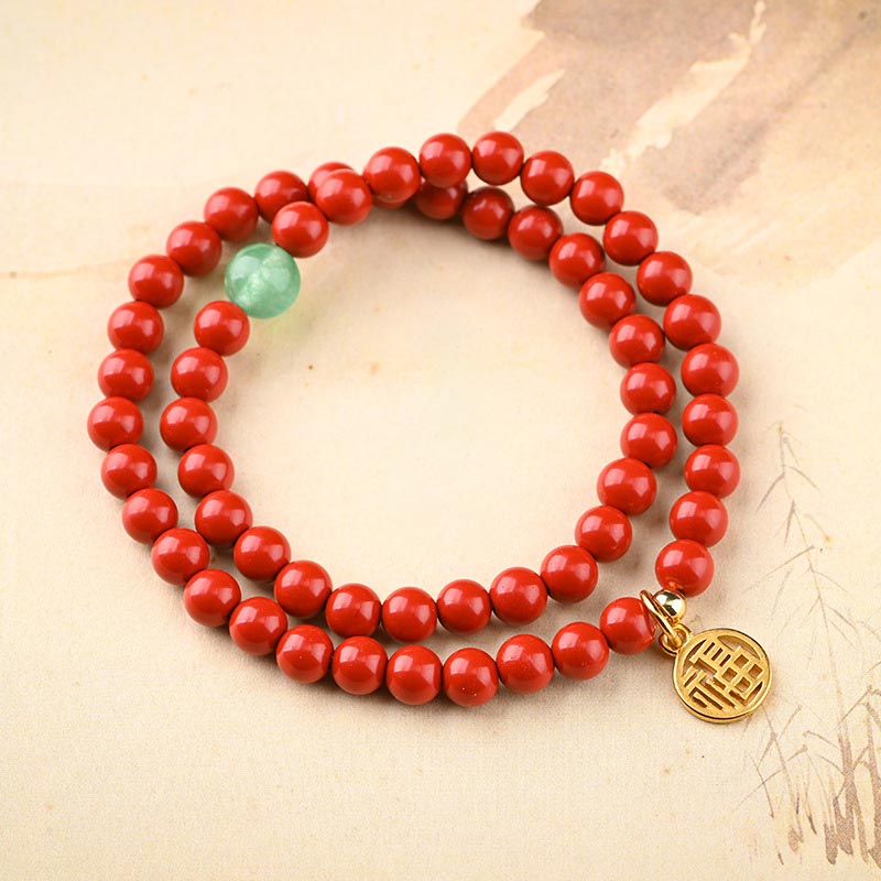Nimara Ritual Tibetan Cinnabar Green Aventurine Luck Bracelet Necklace