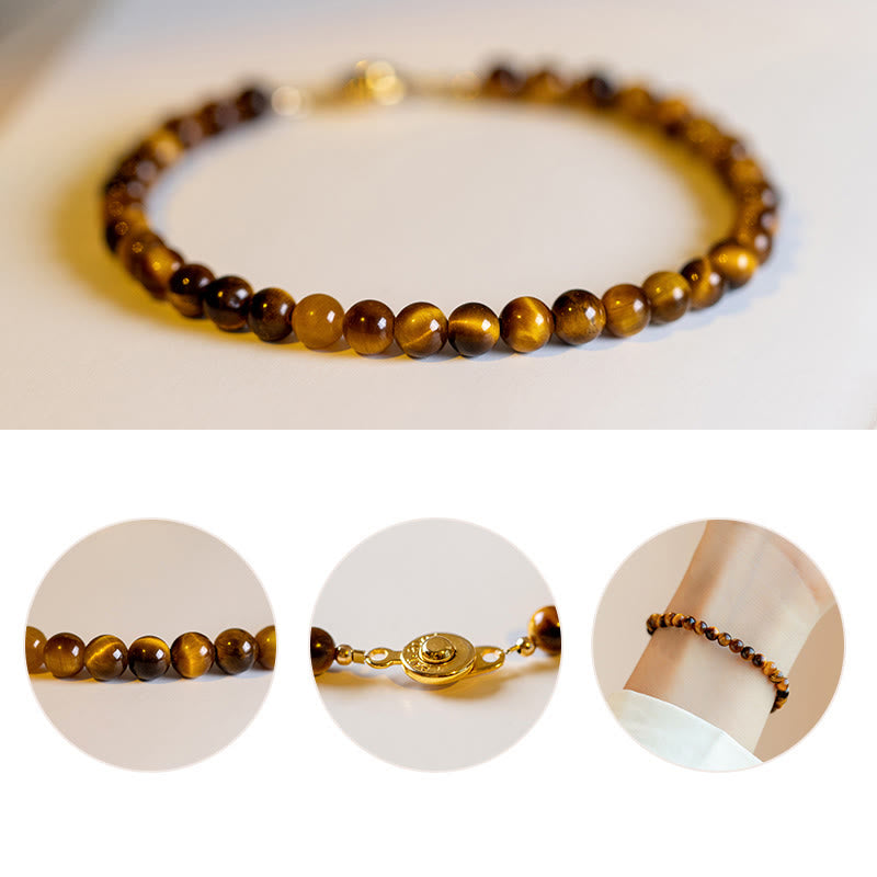 Nimara Ritual 14K Gold Plated Natural Tiger Eye Stone Courage Protection Bracelet