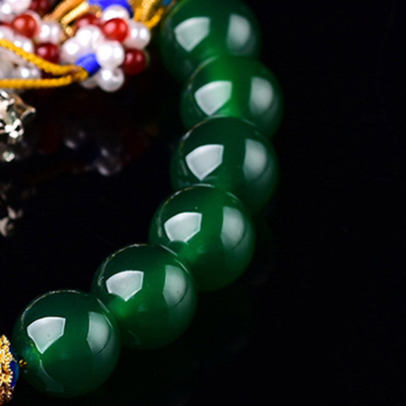Nimara Ritual Natural Green Agate Wrist Mala Success Charm Pocket Mala Car Decoration