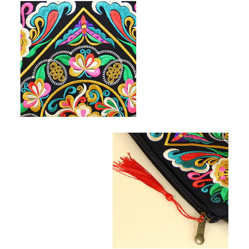 Nimara Ritual Dragon Butterfly Cosmos Flower Embroidery Wallet Shopping Purse