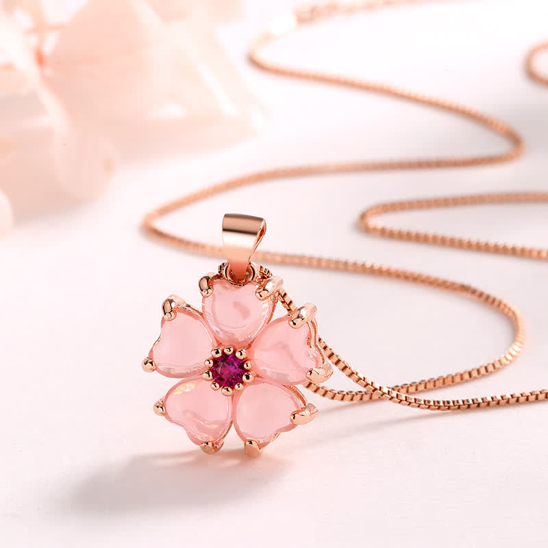 Nimara Ritual Pink Crystal Love Heart Flower Soothing Necklace Pendant