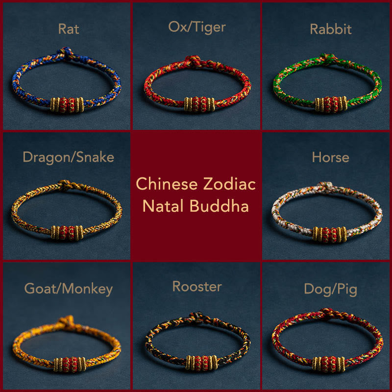 Nimara Ritual Tibet Handmade Chinese Zodiac Natal Buddha Luck Strength Braided String Bracelet
