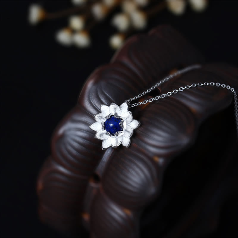 Nimara Ritual 925 Sterling Silver Lazurite Lotus Flower Self Care Necklace Pendant