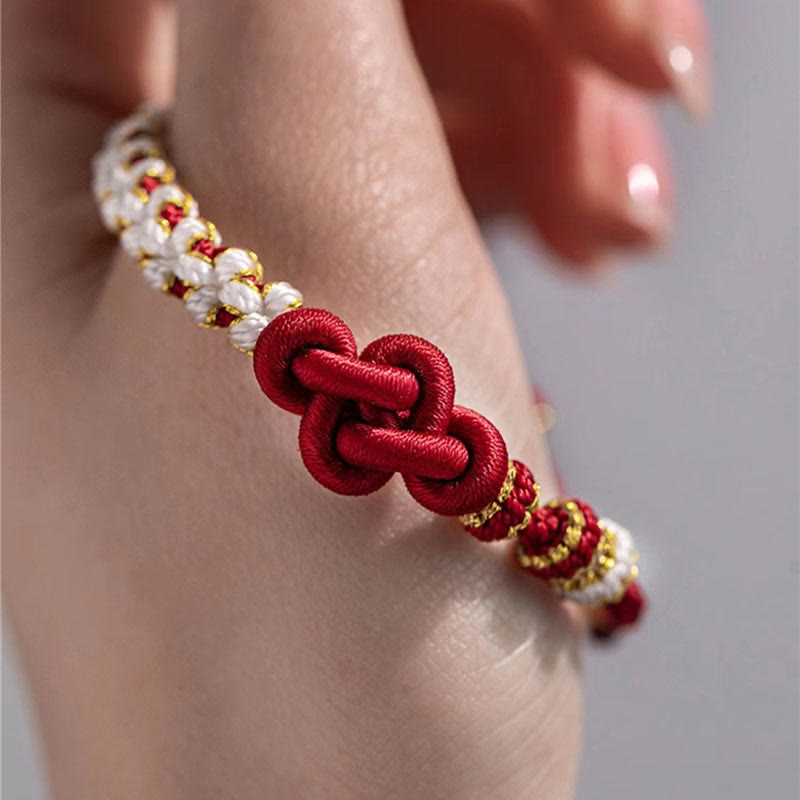 Nimara Ritual Handmade True Love Knot Peach Blossom Charm Luck Rope Bracelet