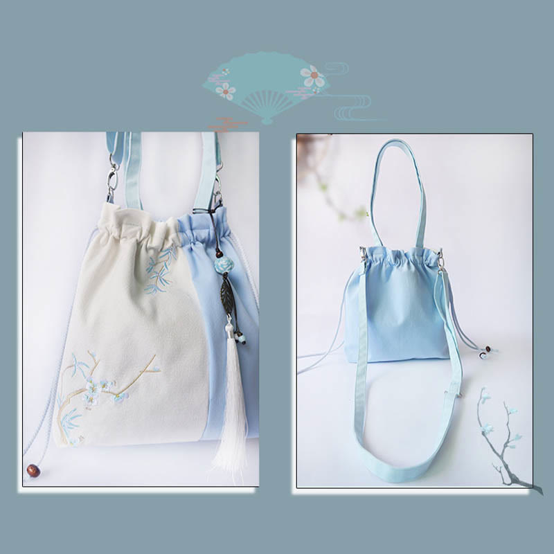 Nimara Ritual Embroidered Grass Flowers Cherry Blossom Canvas Tote Crossbody Bag Shoulder Bag Handbag