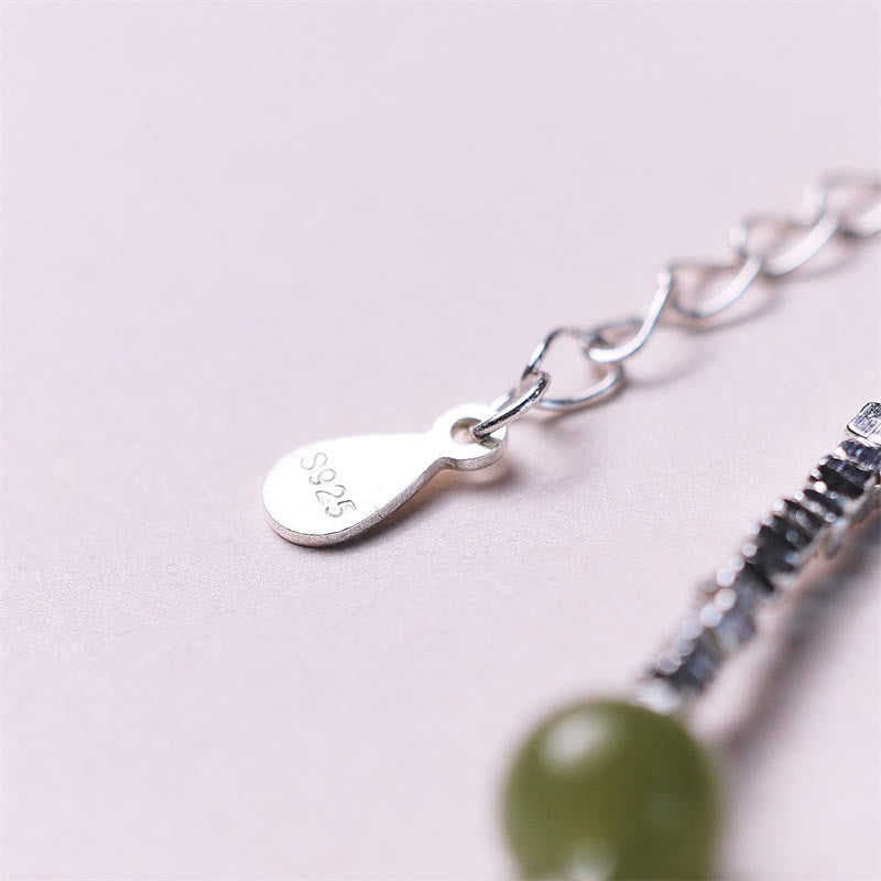 Nimara Ritual 925 Sterling Silver Hetian Jade Bead Luck Chain Bracelet