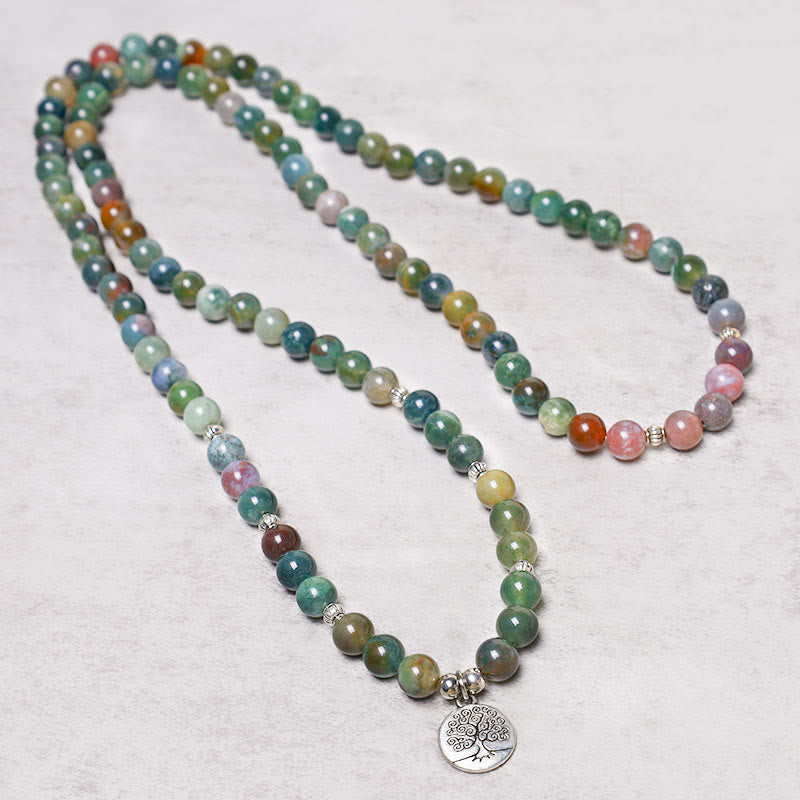 Nimara Ritual 108 Mala Beads Indian Agate Lotus OM Buddha Tree of life Positive Calm Bracelet