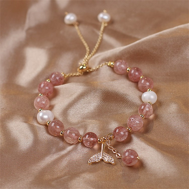 Nimara Ritual Strawberry Quartz Rutilated Quartz Fishtail Charm Healing Bracelet
