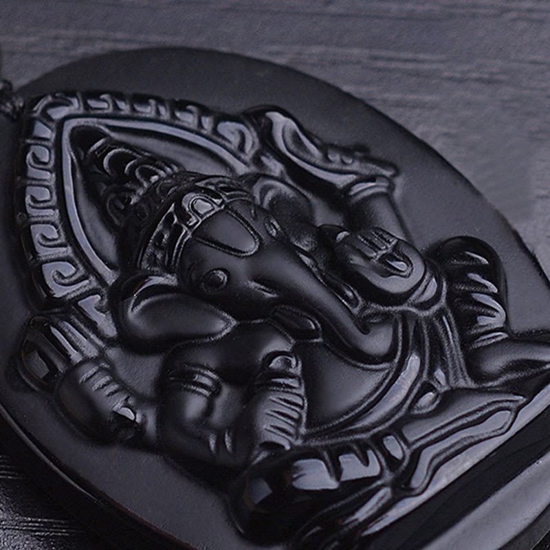 Nimara Ritual Tibetan Obsidian Ganesh Ganpati Elephant Wealth Amulet Necklace