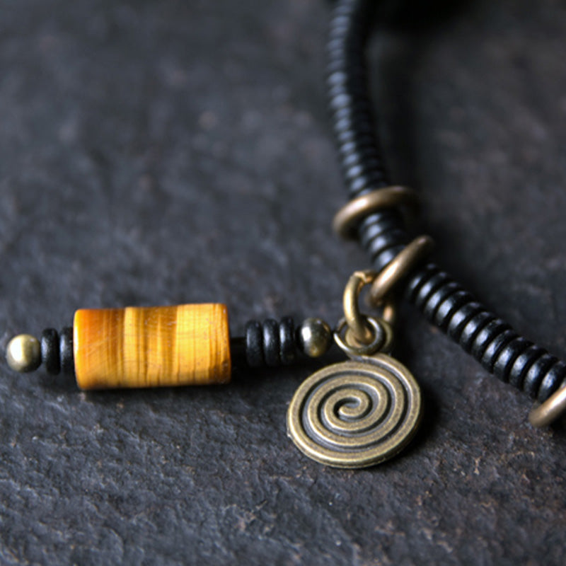 Nimara Ritual Ebony Wood Dzi Bead Copper Peace Couple Bracelet Necklace Pendant