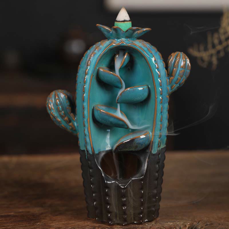 Nimara Ritual Cactus Ceramic Healing Backflow Smoke Fountain Incense Burner