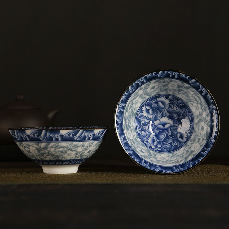 Nimara Ritual Flowers Fu Character Mountains Lotus Cherry Blossoms Ceramic Teacup Kung Fu Tea Cup