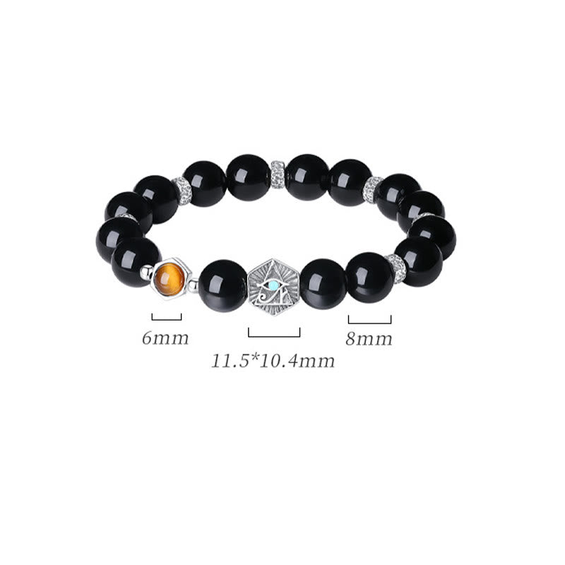 Nimara Ritual 925 Sterling Silver Black Obsidian Tiger Eye Eye of Providence Purification Bracelet