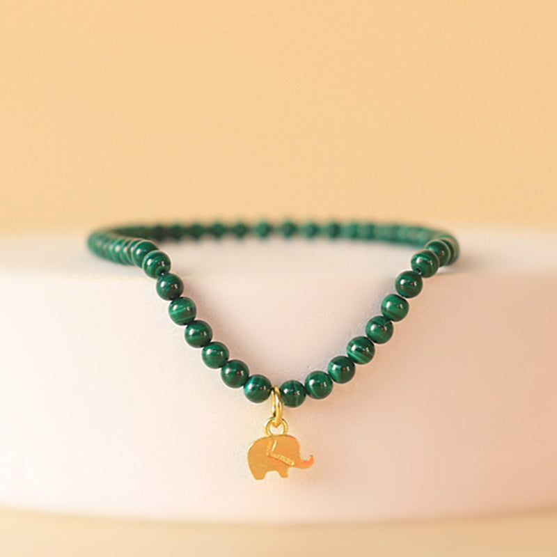 Nimara Ritual Natural Malachite Elephant Anti-Anxiety Charm Bracelet