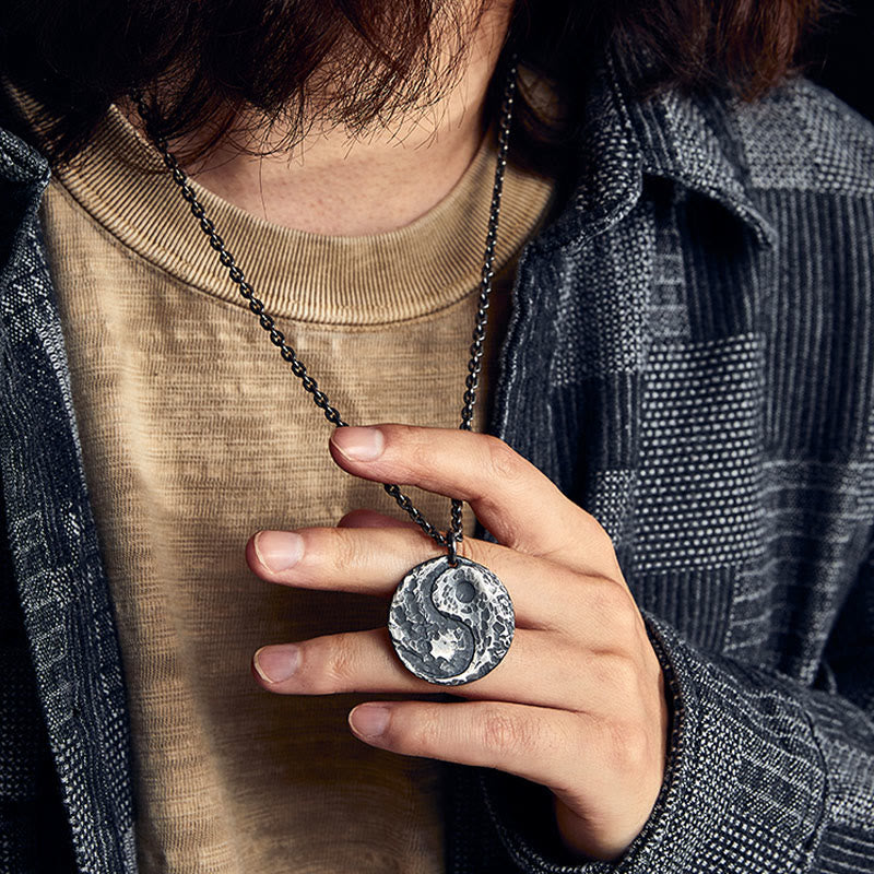 Nimara Ritual 990 Sterling Silver Yin Yang Hammer Texture Harmony Necklace Pendant