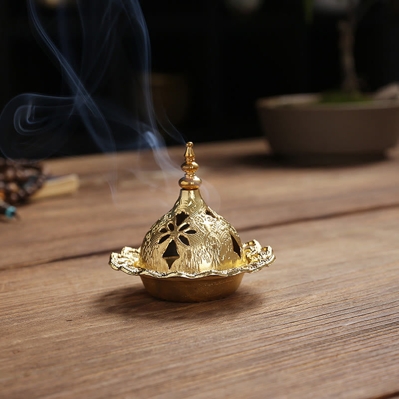 Nimara Ritual Gold Gourd Star Feather Spiritual Meditation Mini Alloy Metal Incense Burner