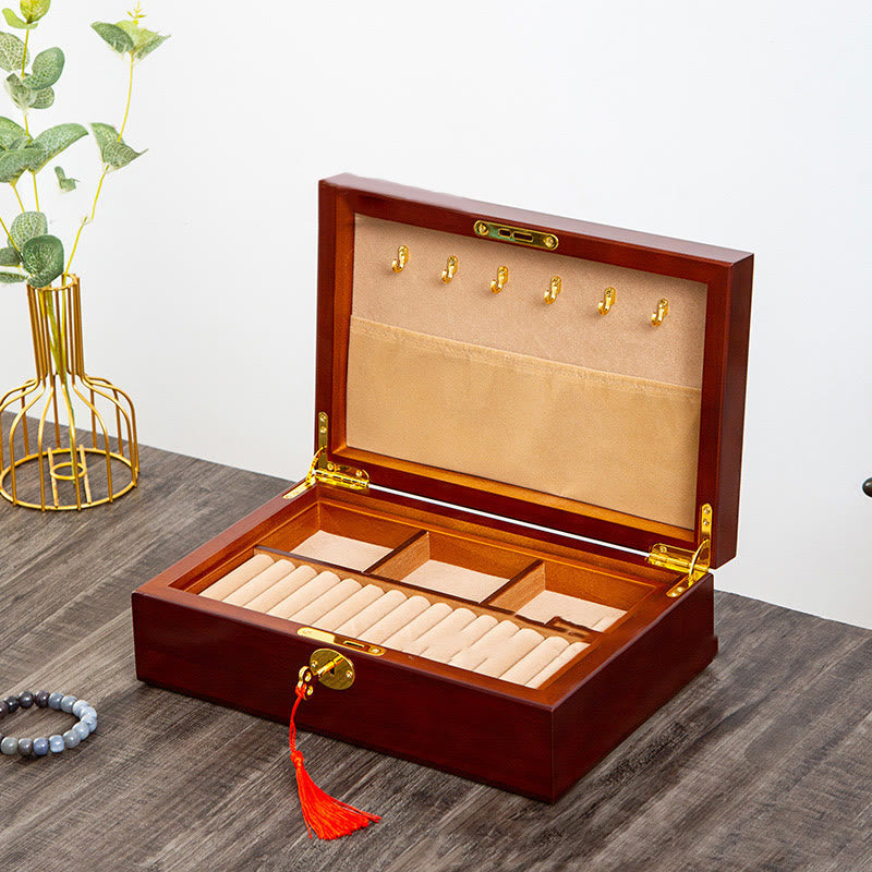 Nimara Ritual Vintage Wooden Jewelry Box Two-Layer Solid Wood Jewelry Storage Box