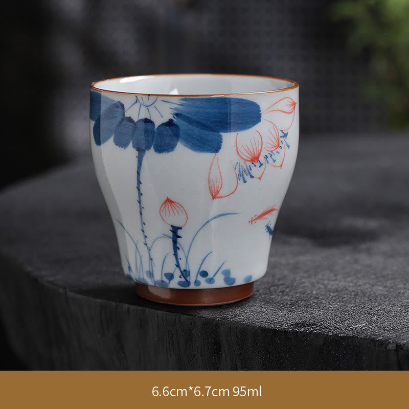 Nimara Ritual Lotus Flower Leaf Bamboo Ceramic Teacup Kung Fu Tea Cups