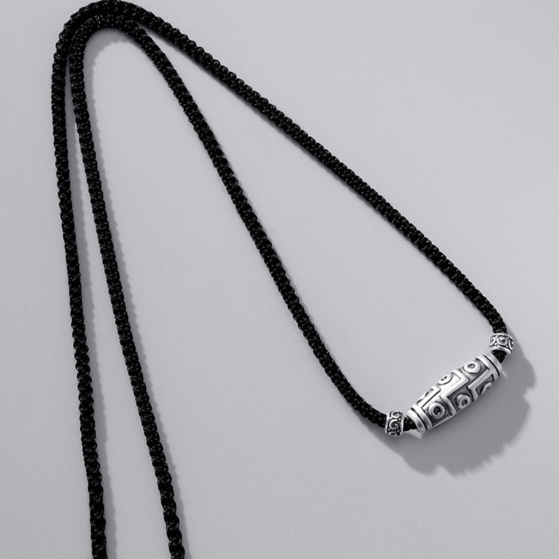 Nimara Ritual 999 Sterling Silver Nine-Eye Dzi Bead Pattern Protection Rope Necklace Pendant