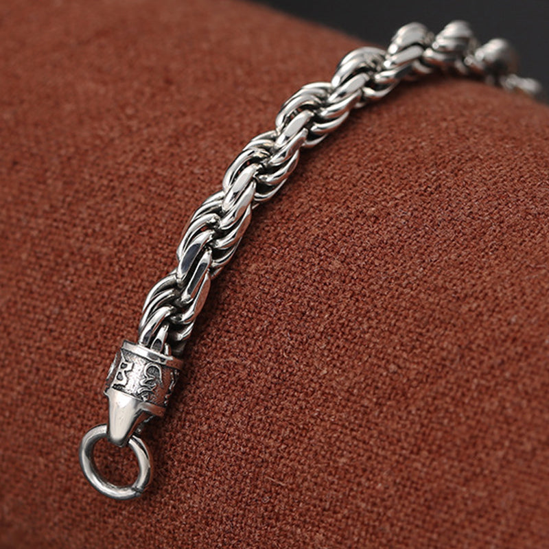 Nimara Ritual 925 Sterling Silver Tibet Om Mani Padme Hum Double Dorje Vajra Twisted Design Peace Love Bracelet