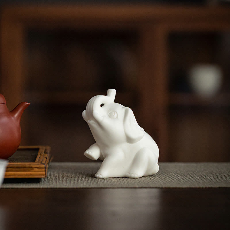 Nimara Ritual Small Elephant Statue White Porcelain Ceramic Strength Home Desk Decoration