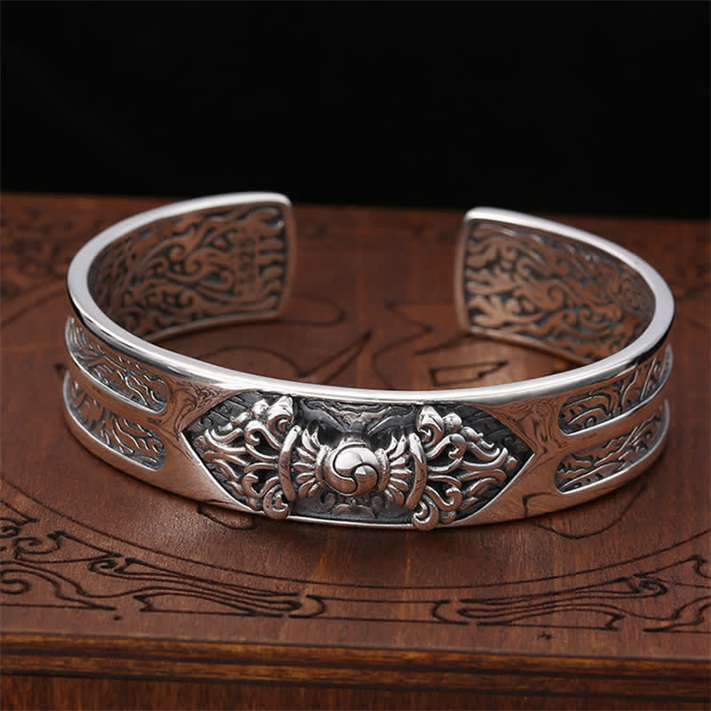 Nimara Ritual 925 Sterling Silver Vajra Dorje Engraved Spiritual Power Bracelet Bangle