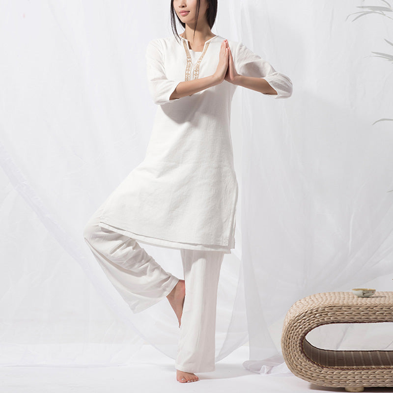Nimara Ritual 2Pcs Tai Chi Meditation Yoga Cotton Clothing Top Pants Women's Set