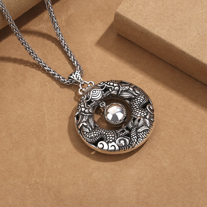 Nimara Ritual Double Dragon Playing Bead Copper Protection Necklace Pendant
