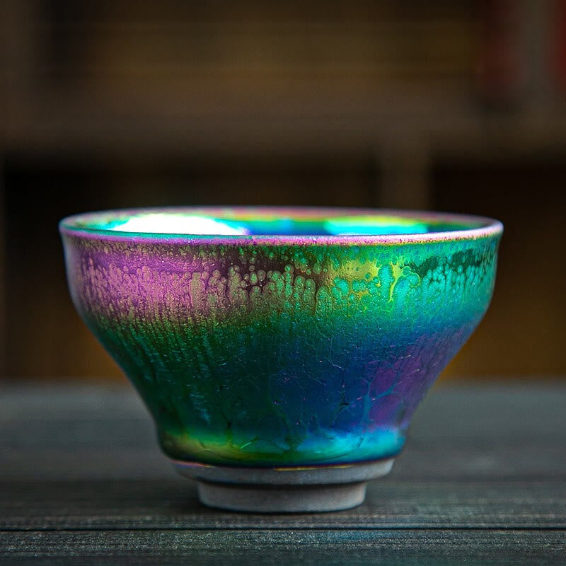 Nimara Ritual Handmade Fairy Rainbow Chinese Jianzhan Ceramic Teacup Tenmoku Kung Fu Tea Cup