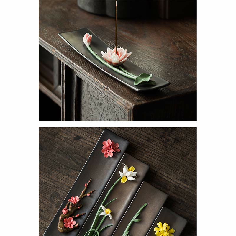Nimara Ritual Lotus Peony Rose Flower Ceramic Spiritual Incense Burner