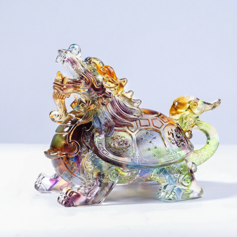 Nimara Ritual Feng Shui Dragon Turtle Handmade Liuli Crystal Art Piece Home Office Decoration